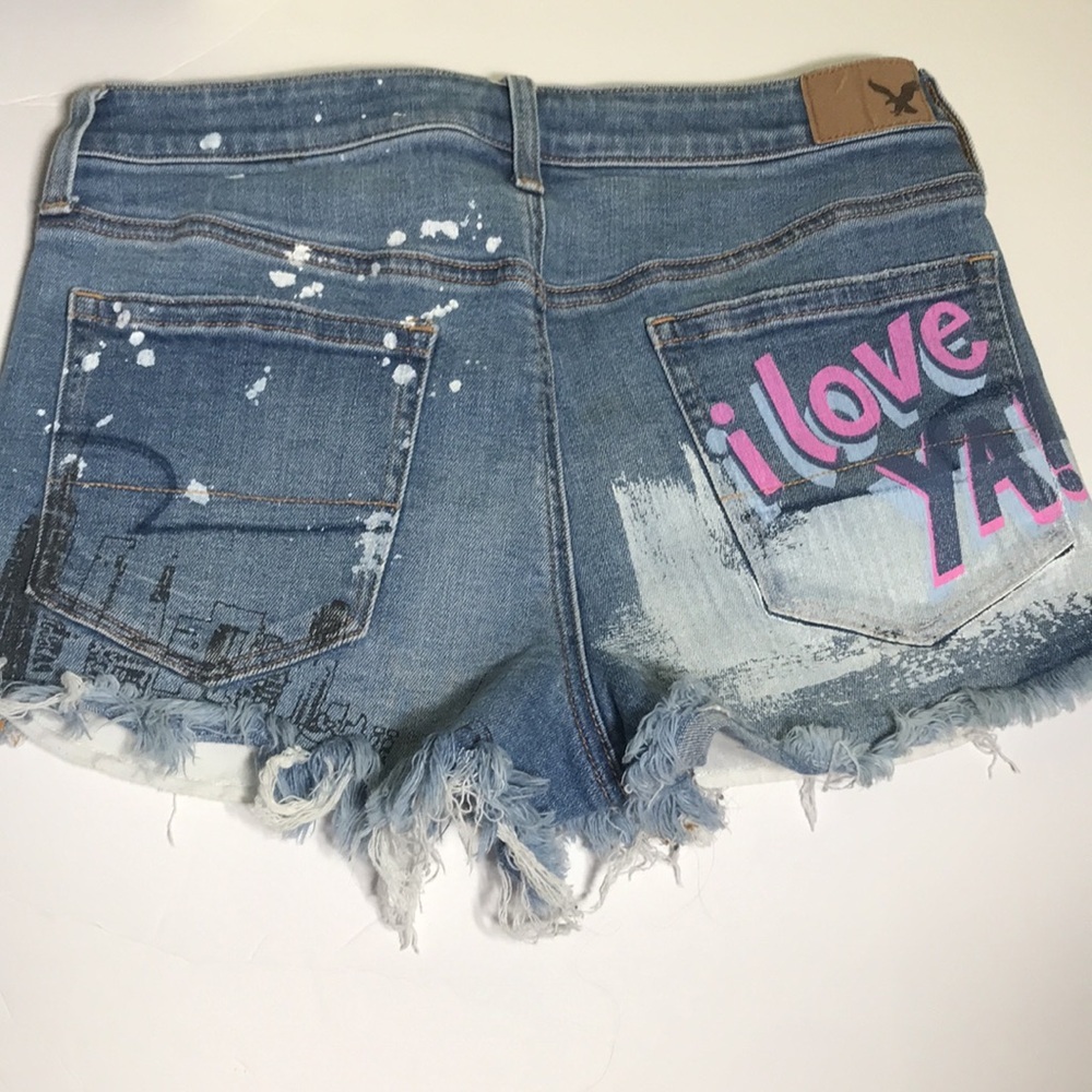 American Eagle Stretch Vintage High Rise Festival Distressed  Denim Shorts  8 - Picture 8 of 10
